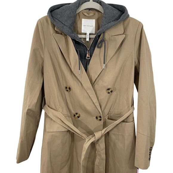 NWT Avec Les Filles Double Breasted Trench Coat Size XS with Zip Out Faux Hoodie - Picture 3 of 12
